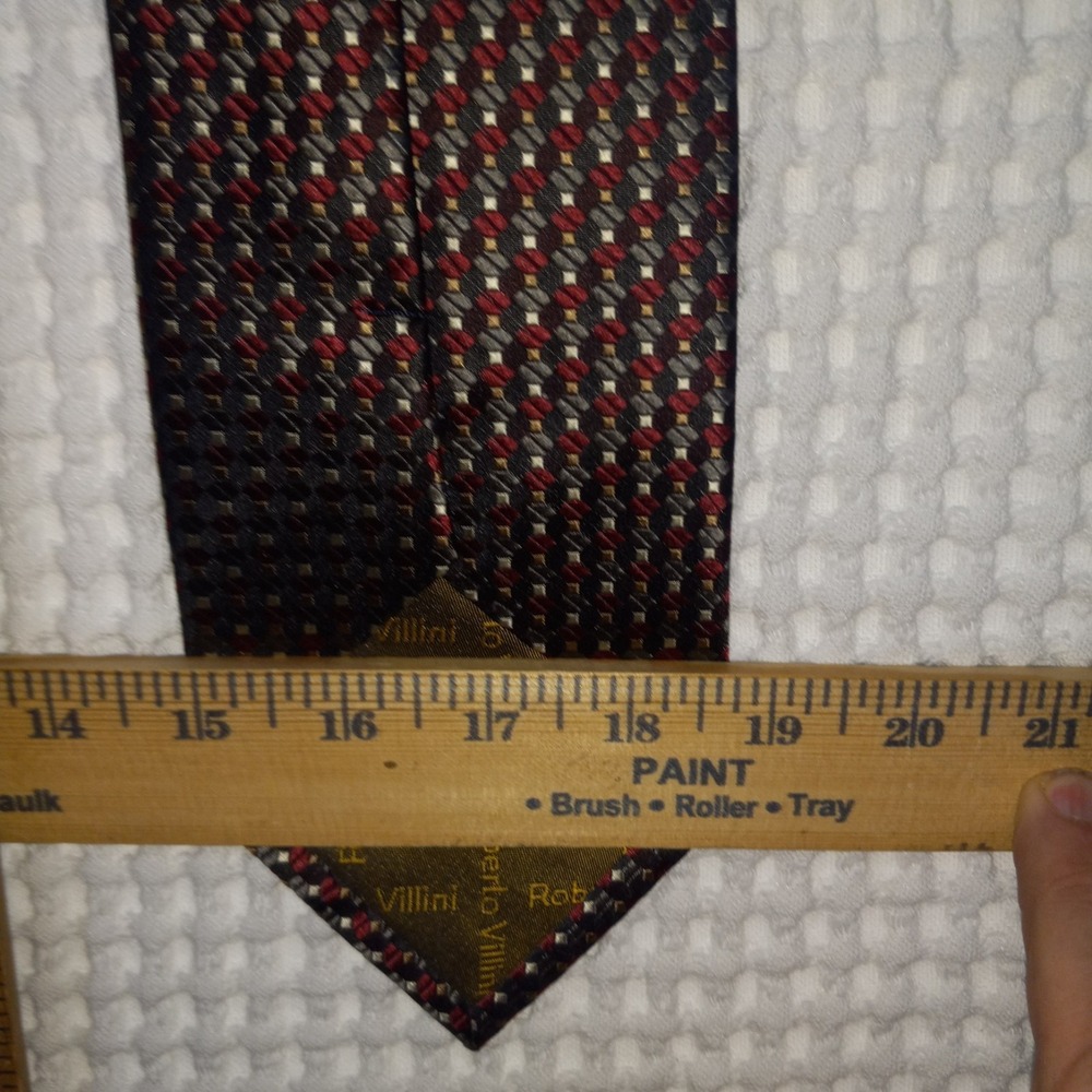 Roberto Villini Couture Men Black Red Silver Diamond Woven Silk Tie Handmade - Picture 6 of 8